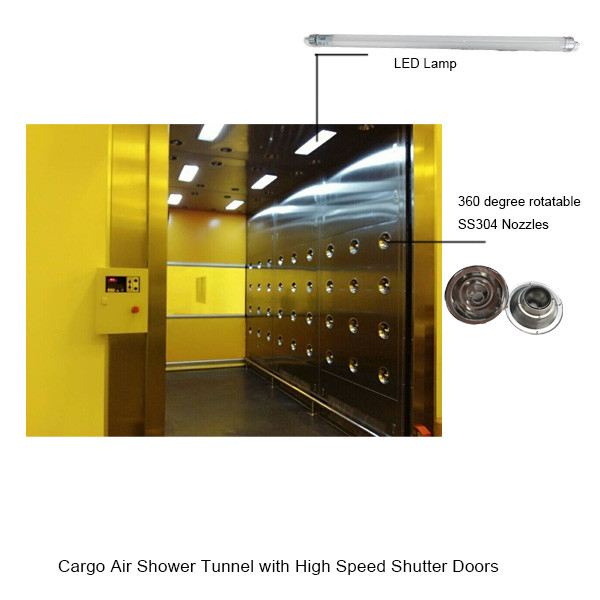 kedalaman 4000mm Penuh Stainless Steel 304 Terowongan Mandi Udara Industri Hemat Ruang Dengan Pintu Rana Kecepatan Cepat 1.5kw 2