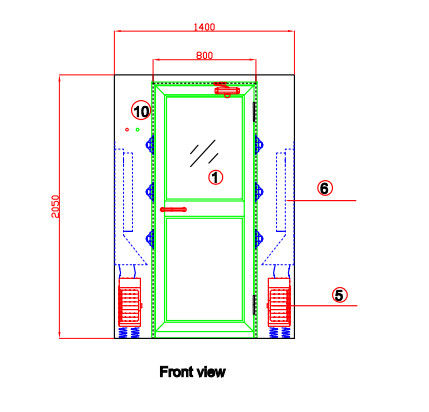 Pintu Kaca Penuh Hembusan Otomatis SS304 Stainless Steel Air Shower untuk 3-4 orang 0